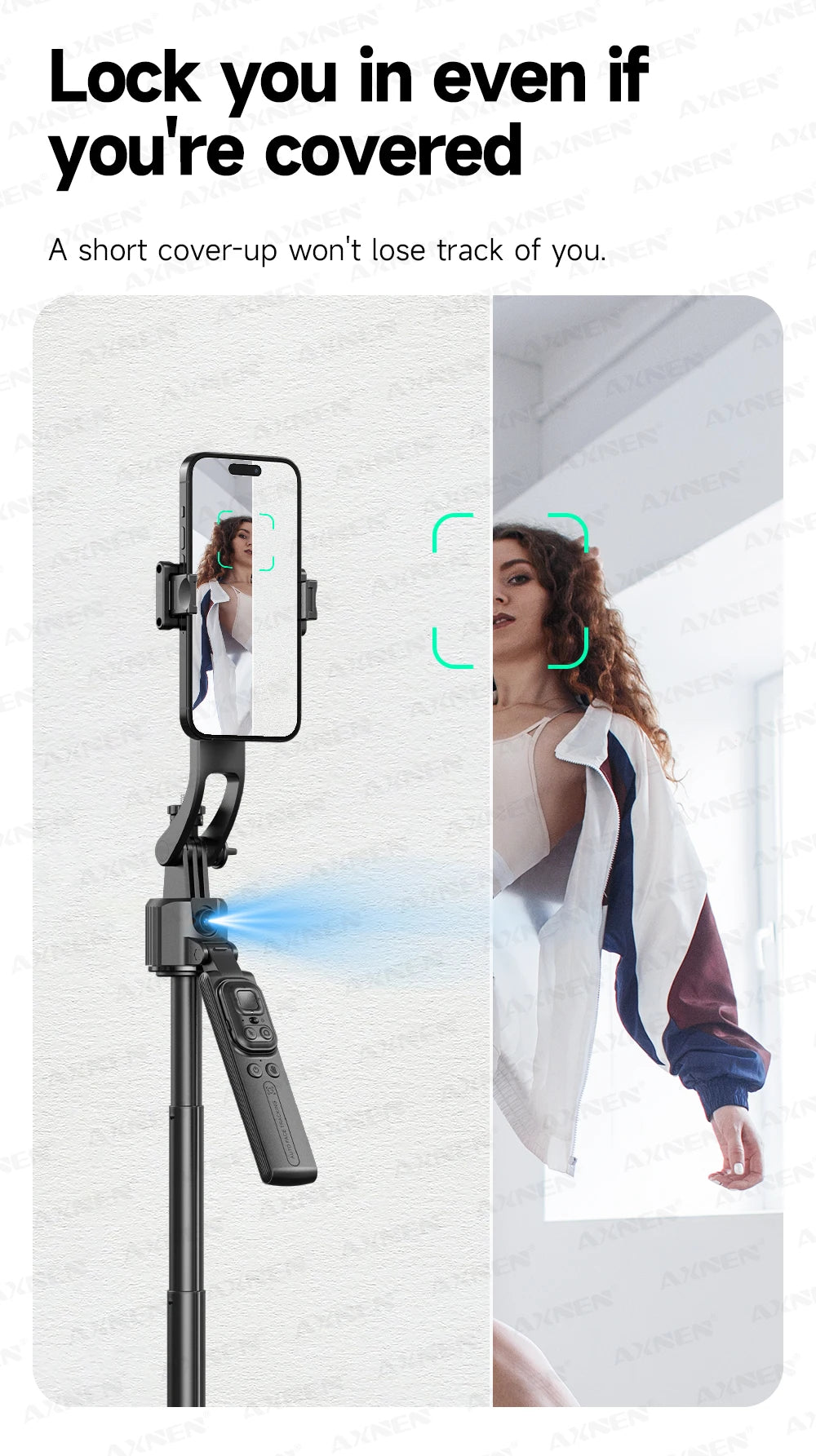 AXNEN C17 64" AI Face Tracking Selfie Stick Tripod – 360° Auto Rotation, Bluetooth Remote & Quadruped Stand