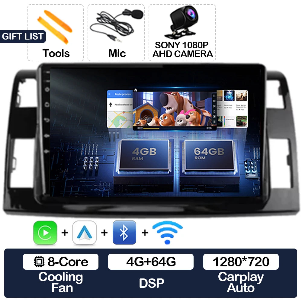 Wireless CarPlay & Android Auto Display Screen, Compatible with Toyota Previa XR50 III & Estima