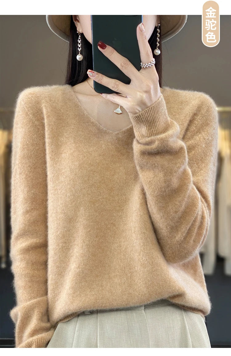 Women's Merino Wool V-Neck Sweater