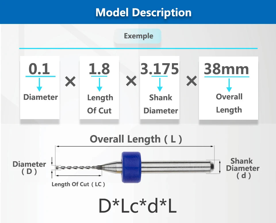 PCB Micro Drill Bits, 3.175 mm Shank, 0.1 to 6.8 mm