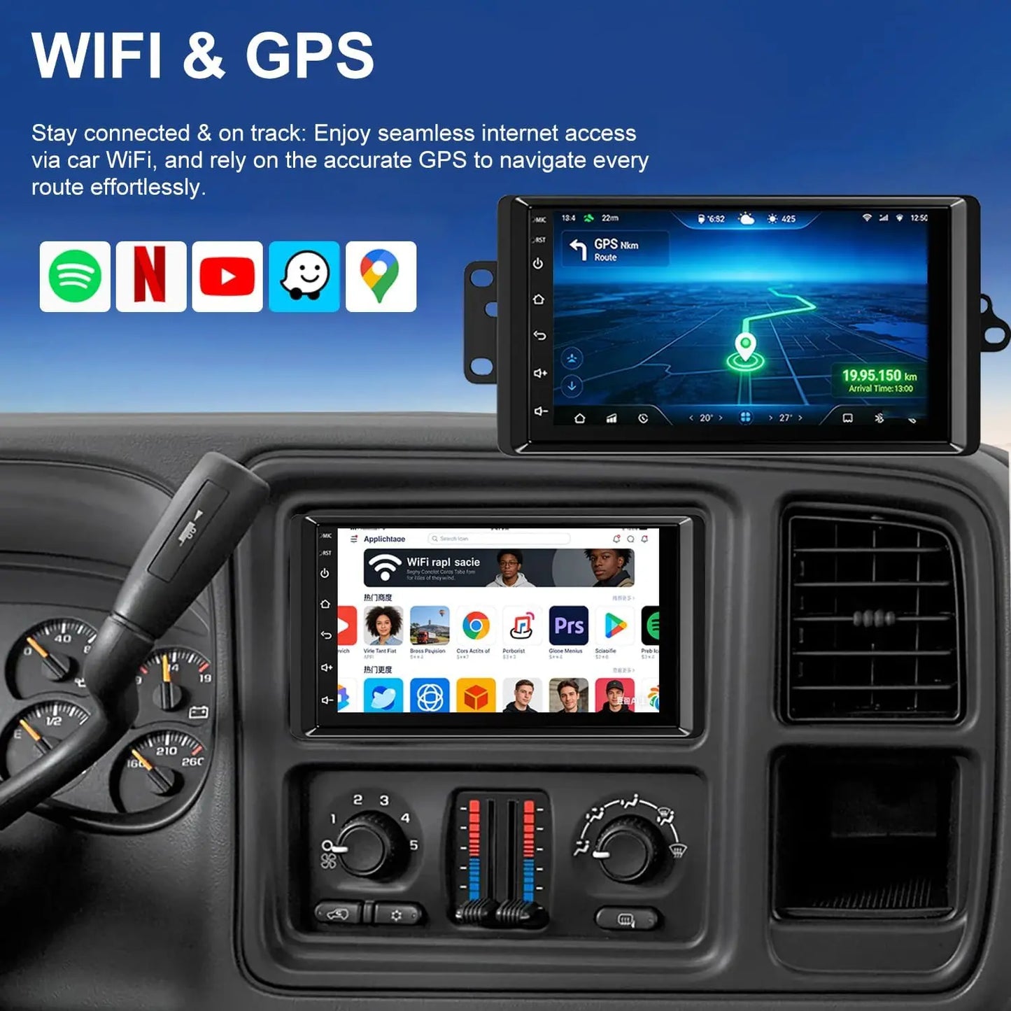 7inch Android 13 Touch Screen Car Stereo Radio 2+64GB GPS Navigation For Chevy Silverado 1500/2500/3500 2003-2006 Tahoe 2003-2006 GMC Sierra 1500/2500/3500 2003-2006 Yukon 2004-2006 Support CarPlay Backup Camera Bluetooth AHD