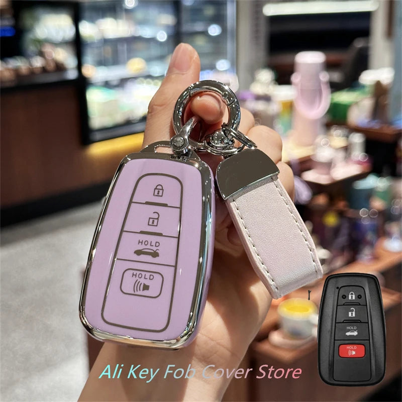 for Toyota Key Fob Cover For 2020-2024 Highlander 2018-2024 RAV4 Camry C-HR Corolla Avalon Prius Key Shell Case Keychain