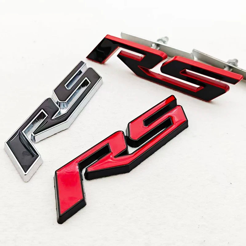 3D Metal RS Logo Sticker Front Grill Emblem Rear Trunk Badge For Chevrolet Onix Blazer lumina Camaro Cruze Monza Car Accessories