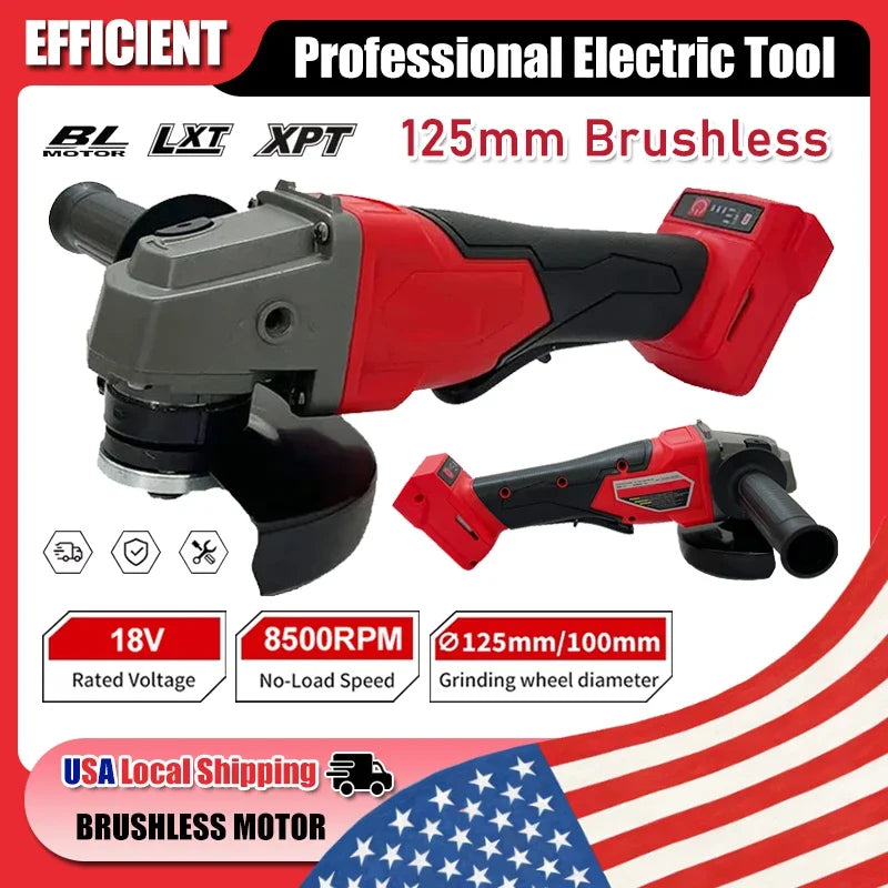 Fit Milwaukee 125mm Brushless Angle Grinder Polishing Cutting Machine No-Lock Paddle Switch Electric Cordless Power Tools