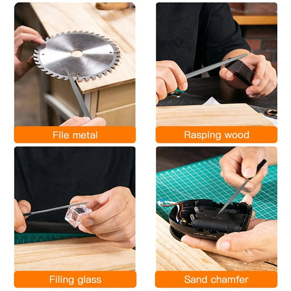 10 Pieces of Mixed Small File Set Plastic Handle Shaping Triangular Polishing Metal Steel File Flat File Hand Tools Files Set