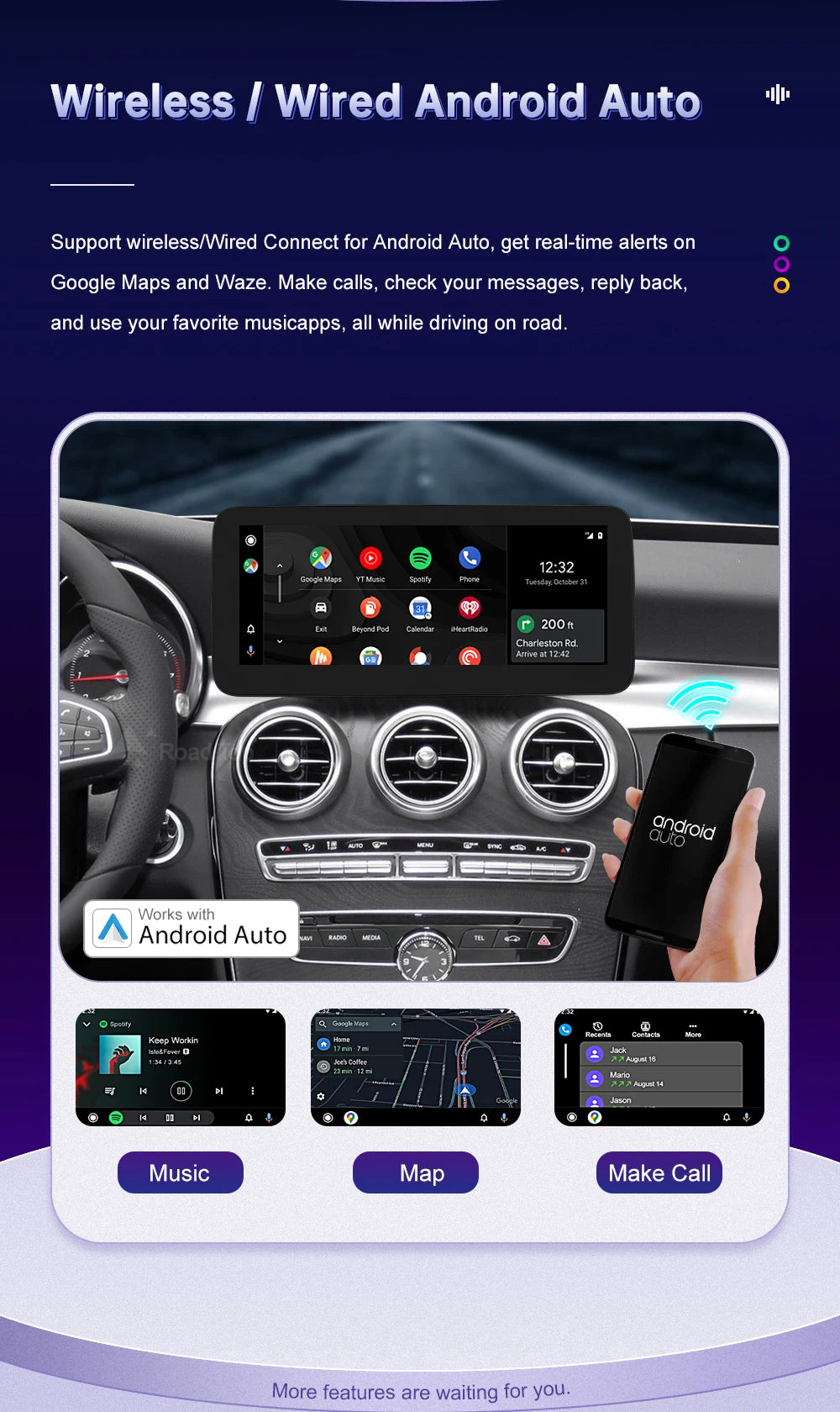 Wireless Carplay Linux Screen for Mercedes Benz W205 GLC A C V Class W447 CLA GLA 2026-2026 GPS With Android Auto Car Multimedia