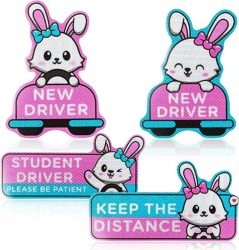 Cartoon Cat Student Driver Car Magnet – Cute Reflective New Driver Safety Bumper Sticker (Reusable)