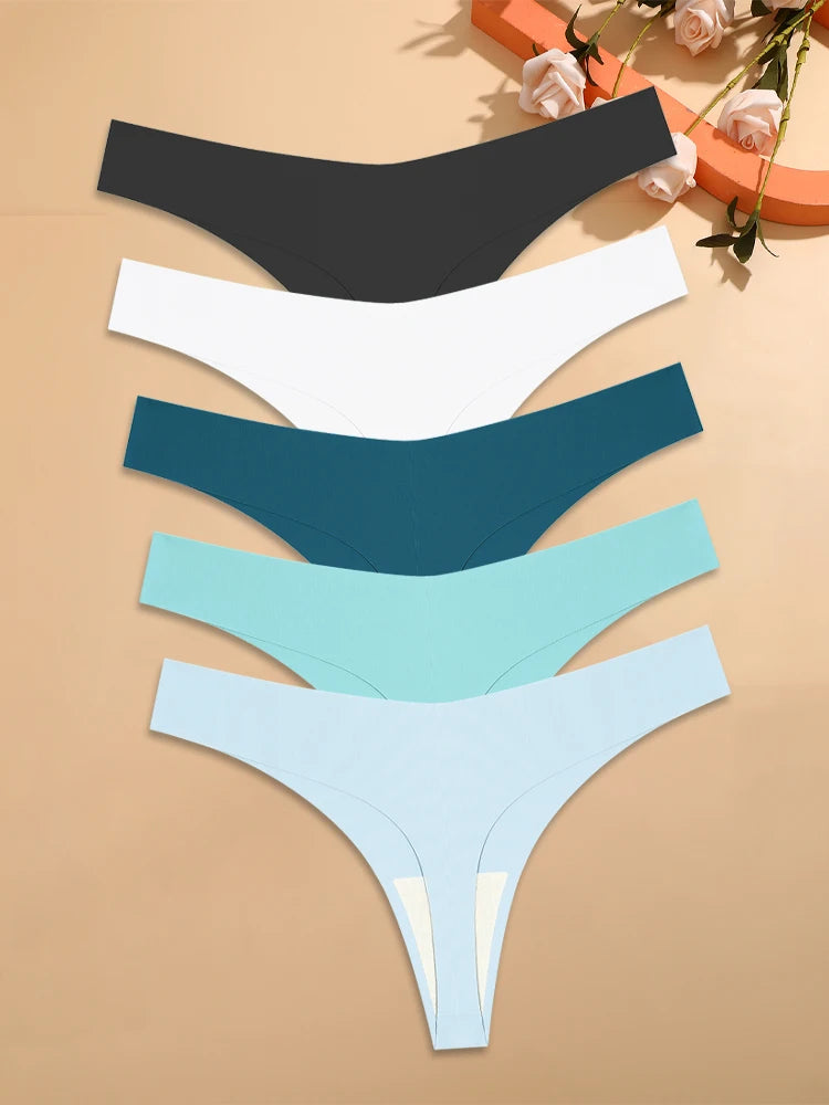 5-Pack Ice Silk Seamless Thongs – Breathable Low-Rise Panties