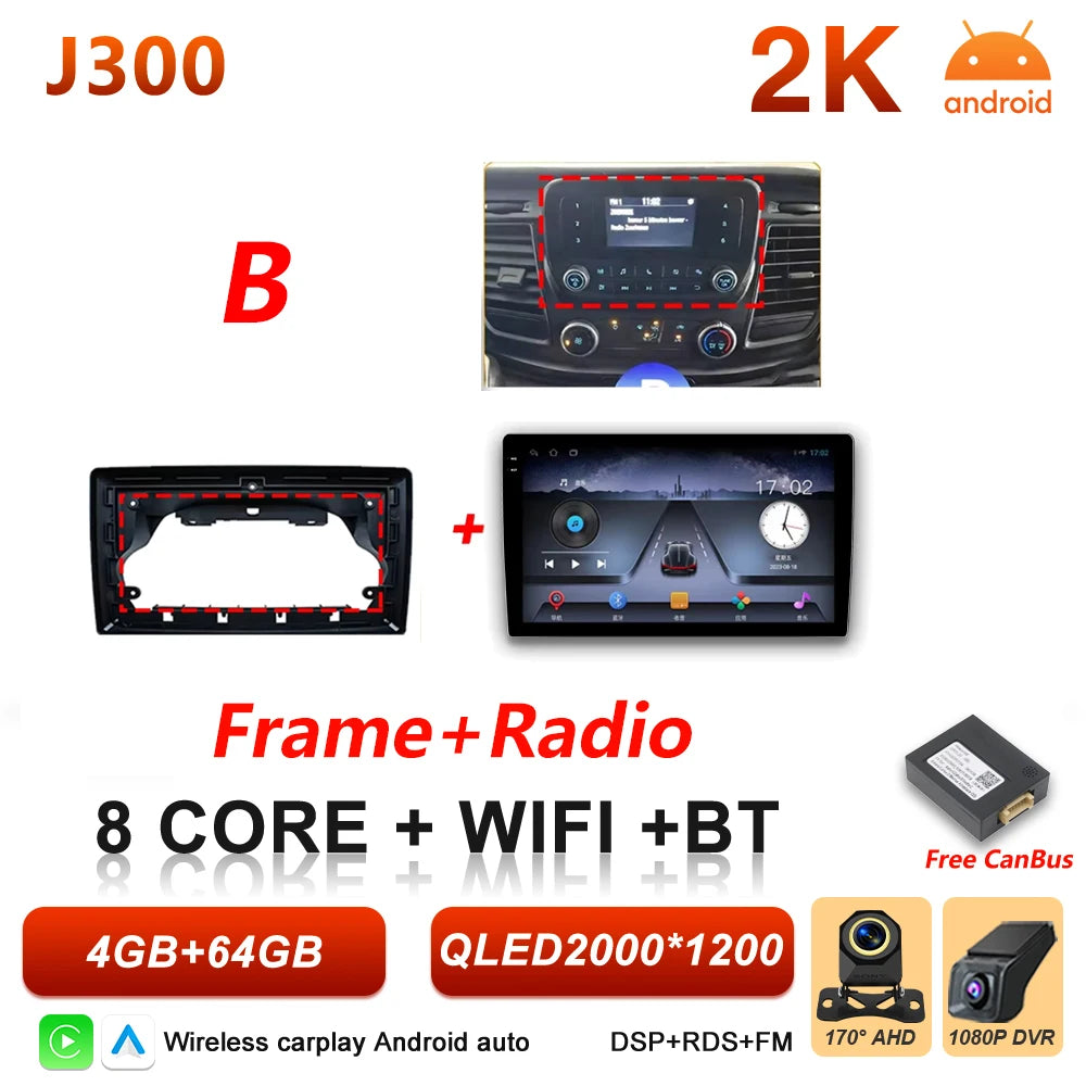 Android 16 Auto Car Radio For Ford Transit Custom 350 Transit V363 Wireless Carplay Multimedia Player GPS Navigation DSP 5G Wifi
