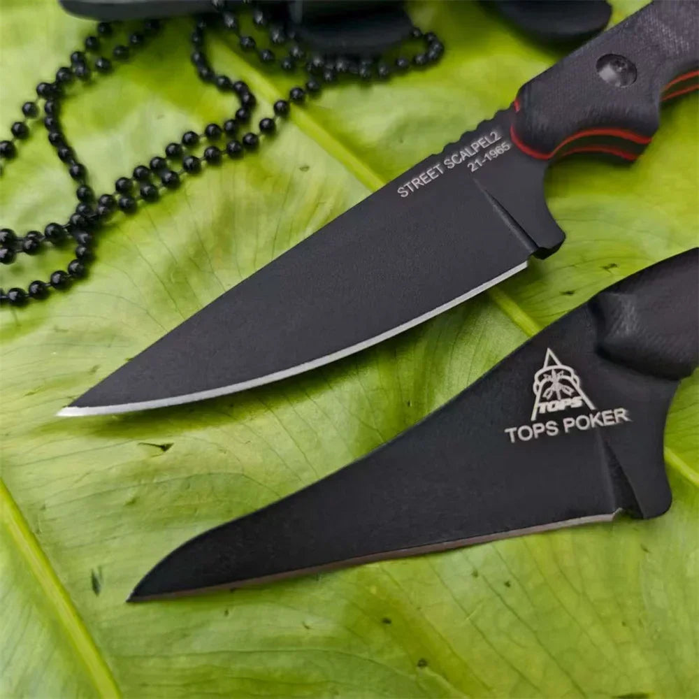 New Styles TOPS with Sheath Outdoor Straight Knife G10 Handle 8Cr13Mov Blade Camping Hunting Self-defense Multi-fuctional Tools