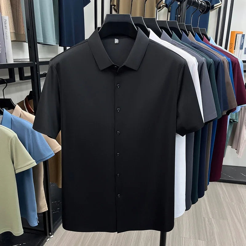 Men's Ice-Silk Dress Shirt - Short Sleeve, Wrinkle-Free Commute