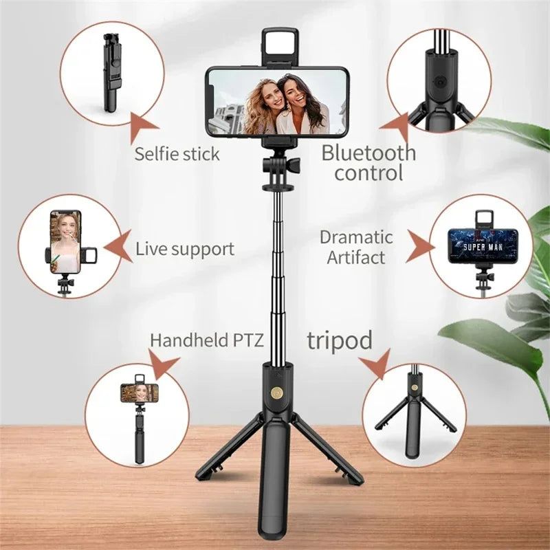 Wireless Selfie Stick with Tripod Stand and Light, Bluetooth Remote, Extendable for iPhone, Mobile Phone, TikTok Live Streaming
