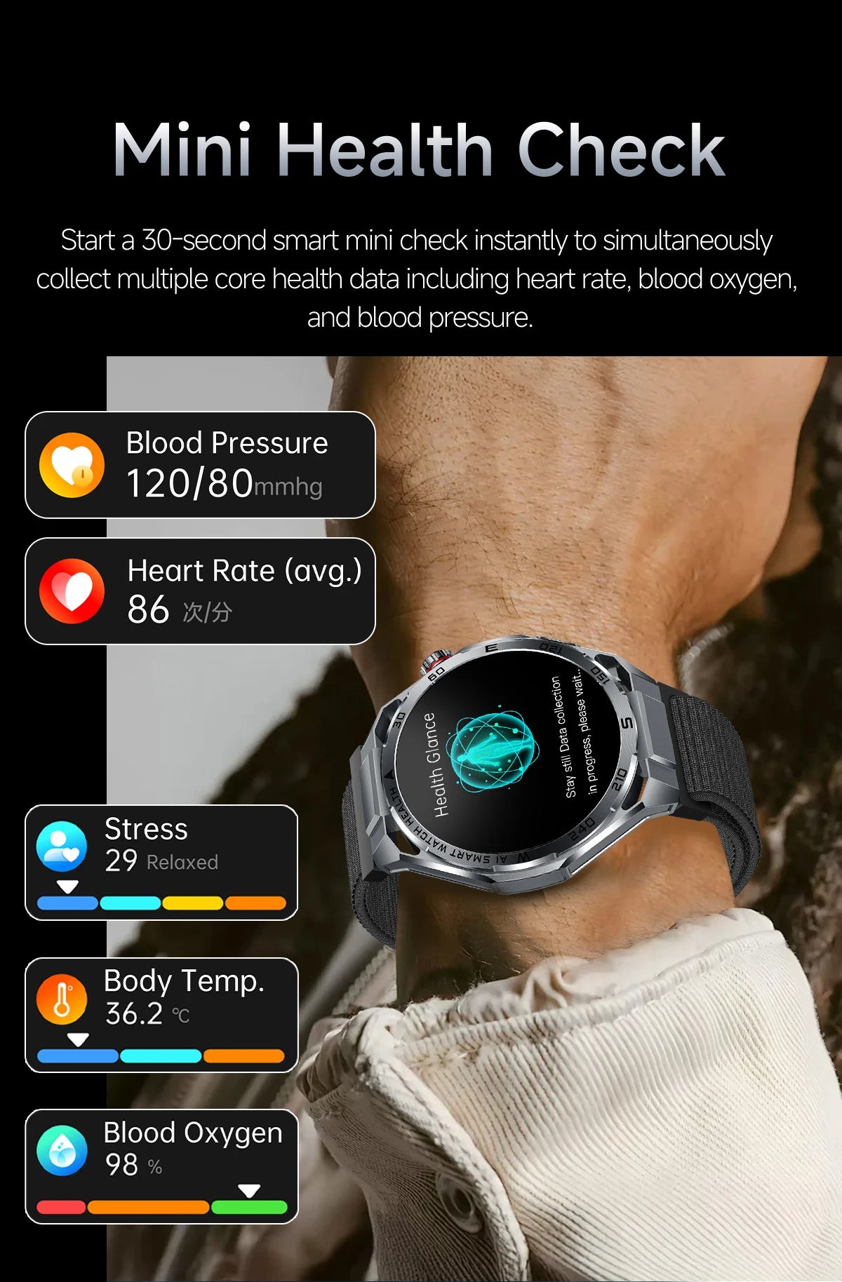 2026 New Body Fat AI Analysis Health Smart Watch ECG+PPG Uric Acid BP Blood Oxygen Call AMOLED Screen Smart Watch For Men Women