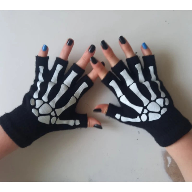 Glow in the Dark Skeleton Fingerless Gloves