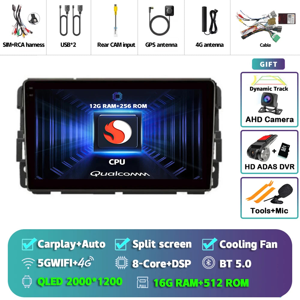 Android 16 Carplay Car Radio For Chevrolet Silverado Impala GMC Yukon Acadia Sierra Navigation GPS Multimedia Player stereo wifi