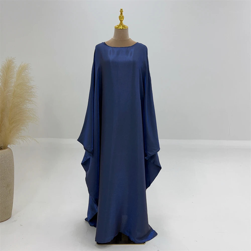 Shimmer Batwing Satin Abaya – Luxury Muslim Kaftan Dress for Eid & Ramadan