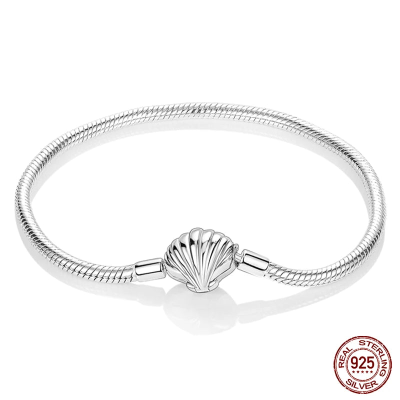925 Sterling Silver Charm Bracelet – Star Moon Sun Four Leaf Clover Zircon | DIY Birthday Gift for Women (17-20cm)