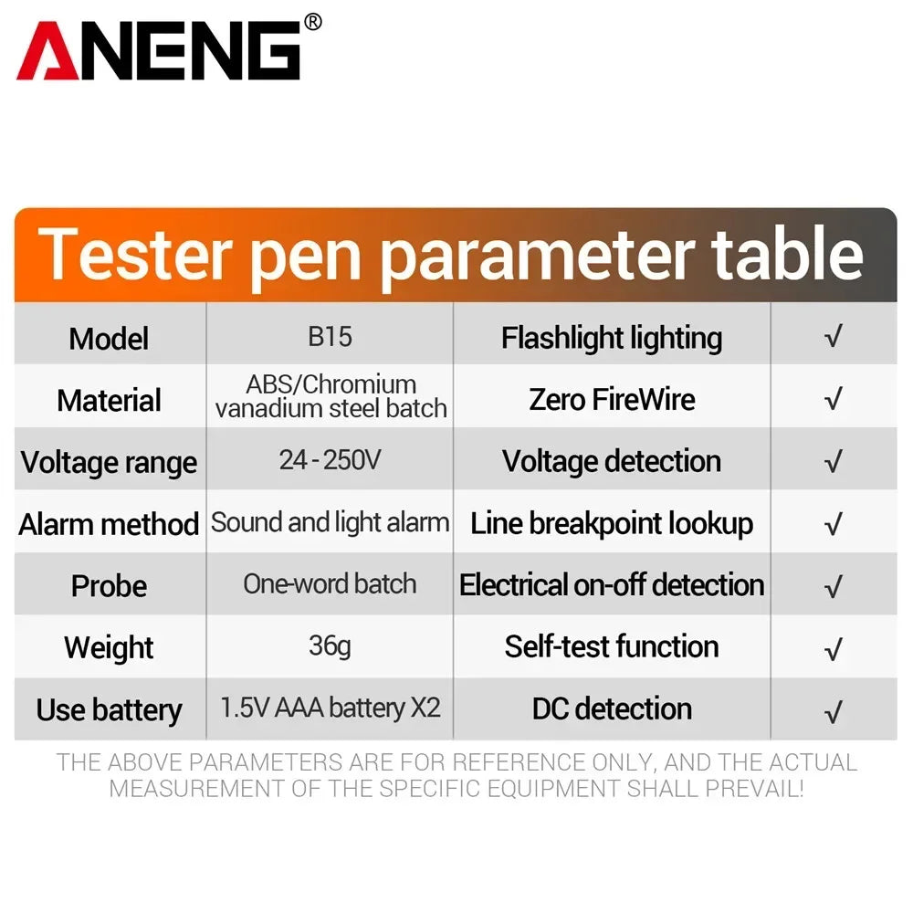 ANENG B15 Multifunction Voltage Tester Pen Detector Induction AC 24V-250V Voltmeter NCV Wire Line breakpoint electrician Tools