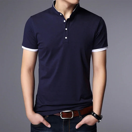 Men's Cotton Polo Tee - Breathable Solid, Business Casual Summer