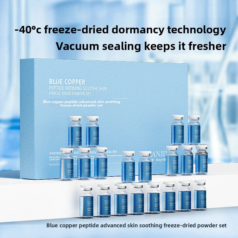 Blue Copper Peptide Freeze-Dried Powder Set Oligopeptide Anti Wrinkle Essence Shrink Pores Acne Treatment Skincare Serum 20pcs