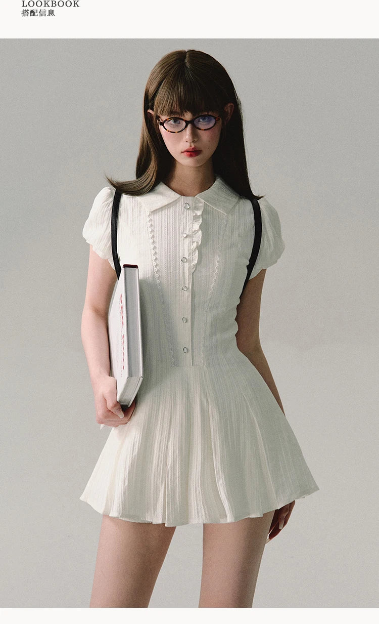 High Quality Dress A-line Elegant Sexy Lace Short Sleeved Shirt Skirt Commuting College Style Decoration Retro Dress Vestido Y2k