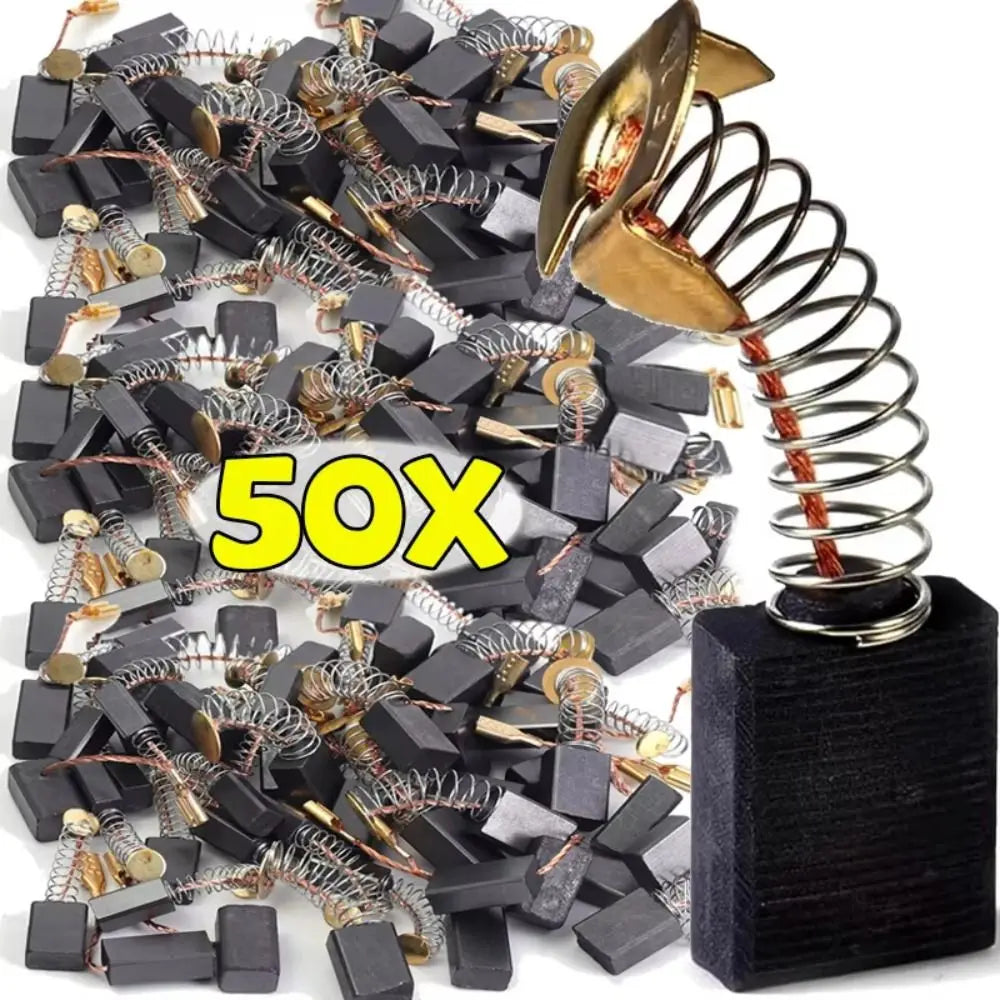 50Pcs Heavy-Duty Power Tool Carbon Brushes 5 Models with Metal Base Carbon Brush Replacement Kit Electric Motor Carbon Brushes