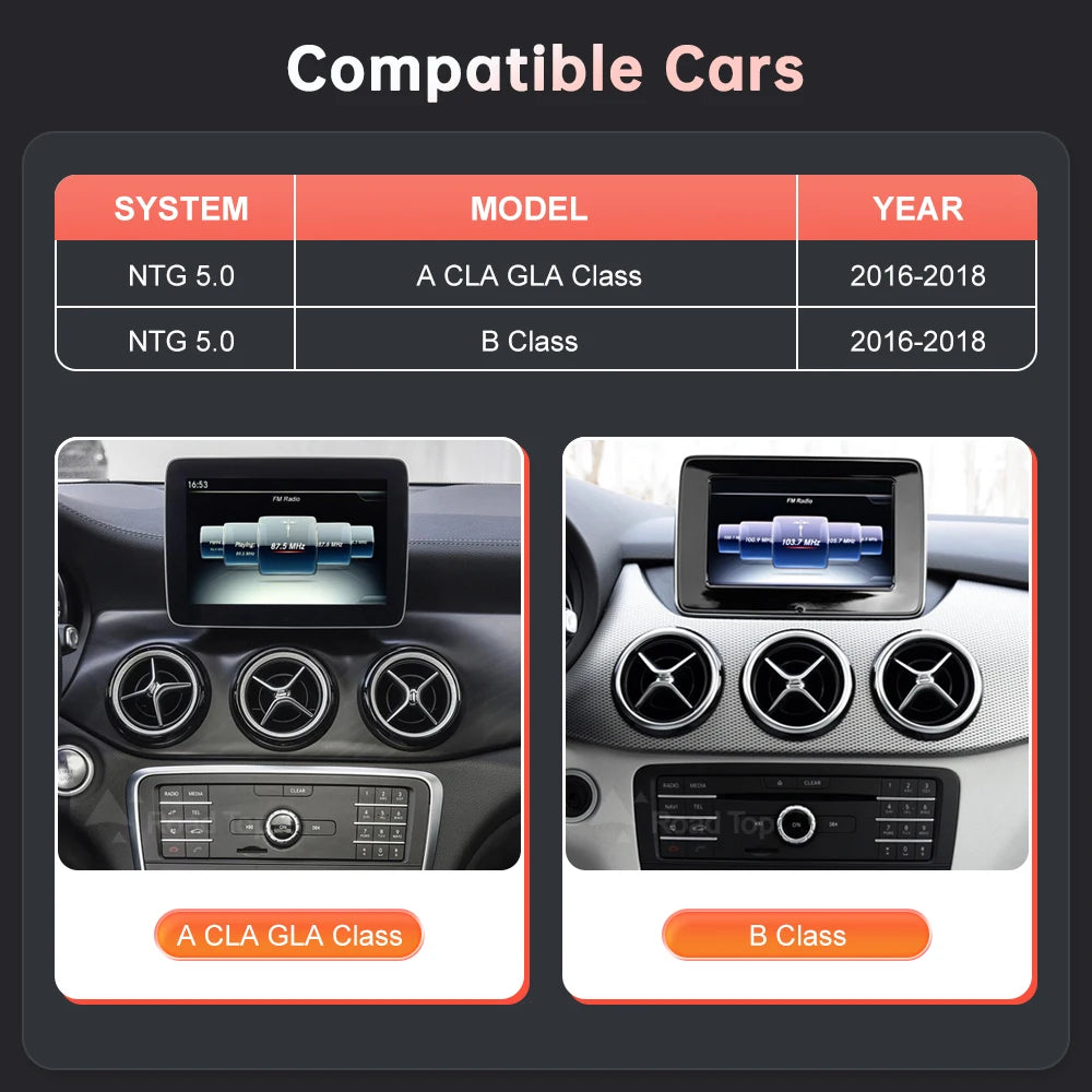 RoadTop Wireless CarPlay Android Auto Car Multimedia Display For Mercedes-Benz CLA GLA A Class W176 2026-2026 NTG5.0 TouchScreen