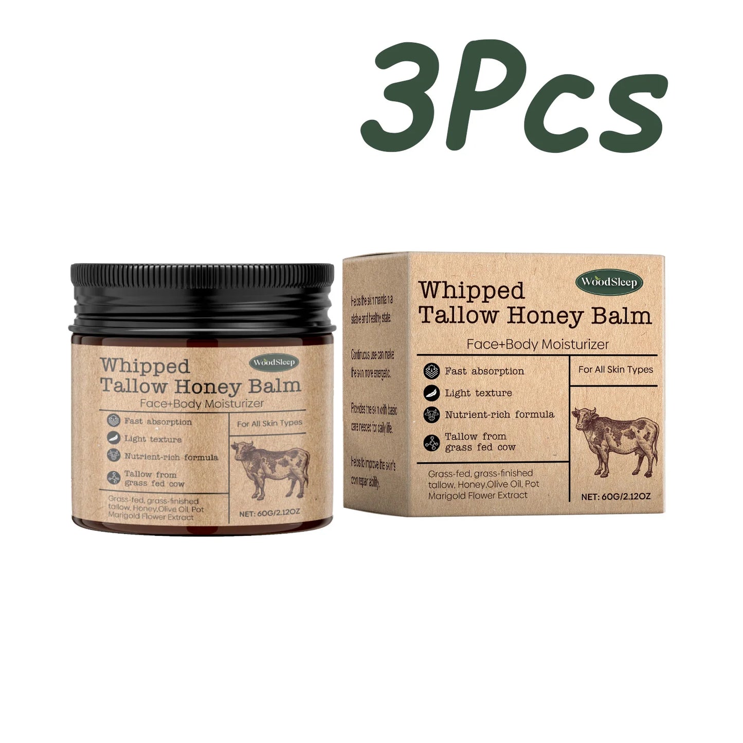 Whipped Beef Tallow Honey Balm - Brightening Grass-Fed Face & Body Cream