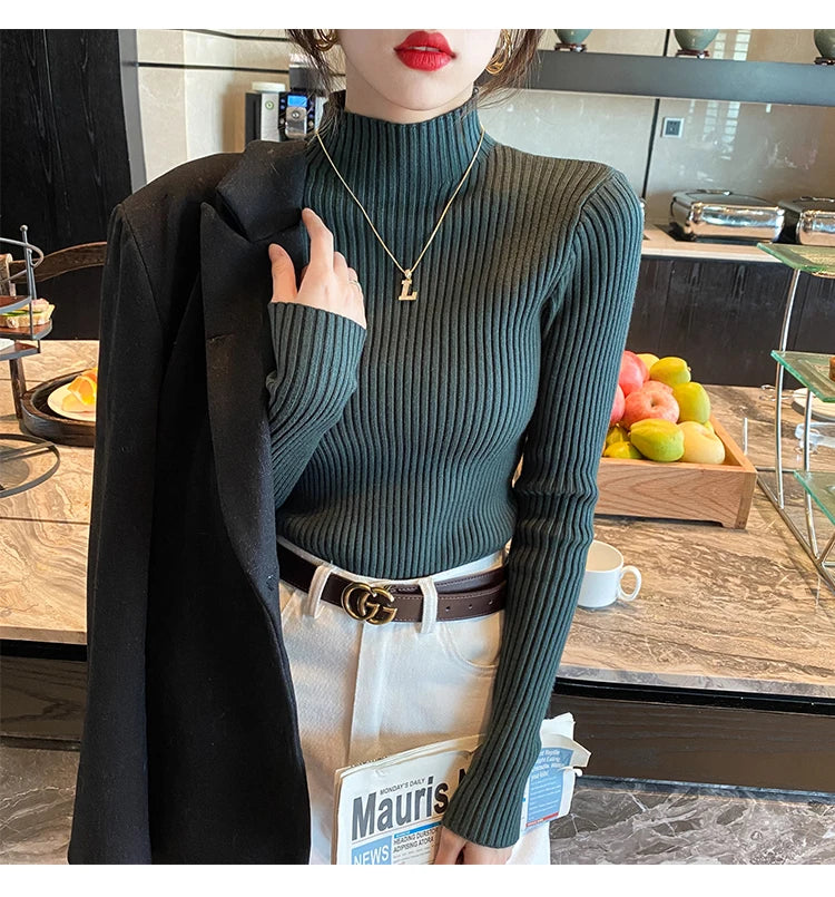 Women's Slim Mock Neck Sweater — Soft Knit Pullover