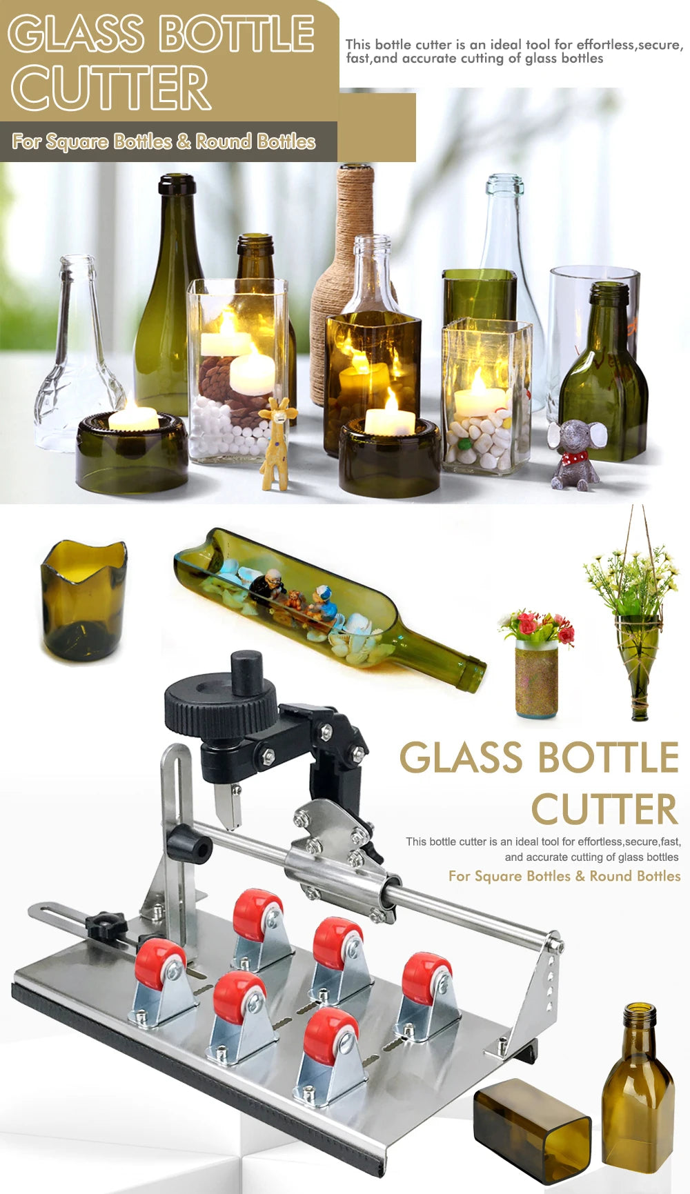 Glass Bottle Cutter Kit, DIY Round & Square Bottle Cutting Tool