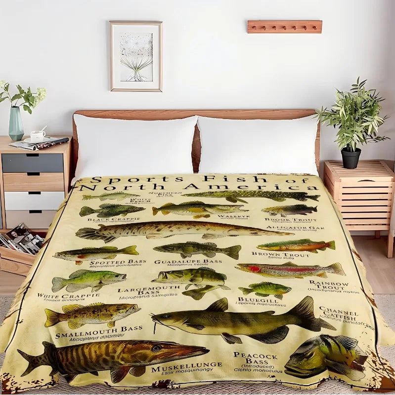 Fish Pattern Flannel Throw Blanket