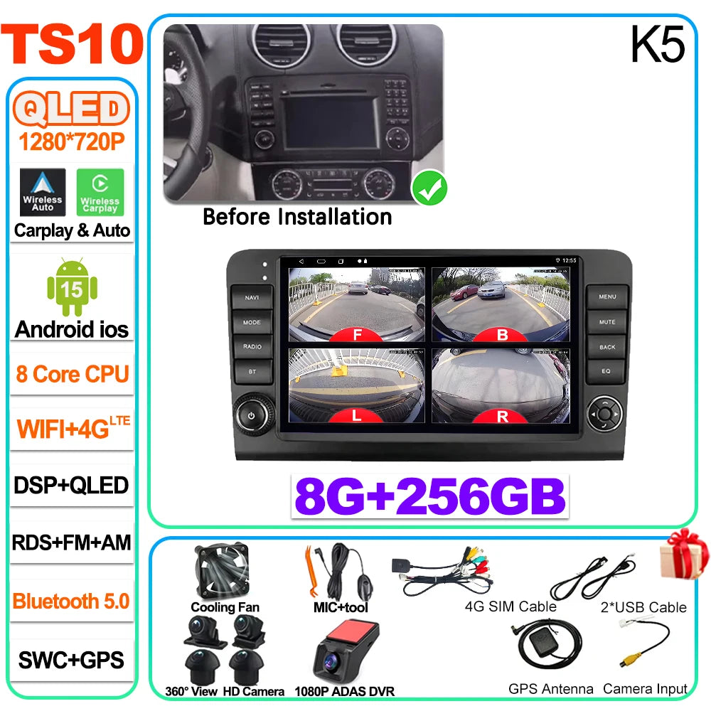 Car Stereo with Apple CarPlay & Android Auto, Compatible with Mercedes-Benz M-Class W164 & GL-Class X164