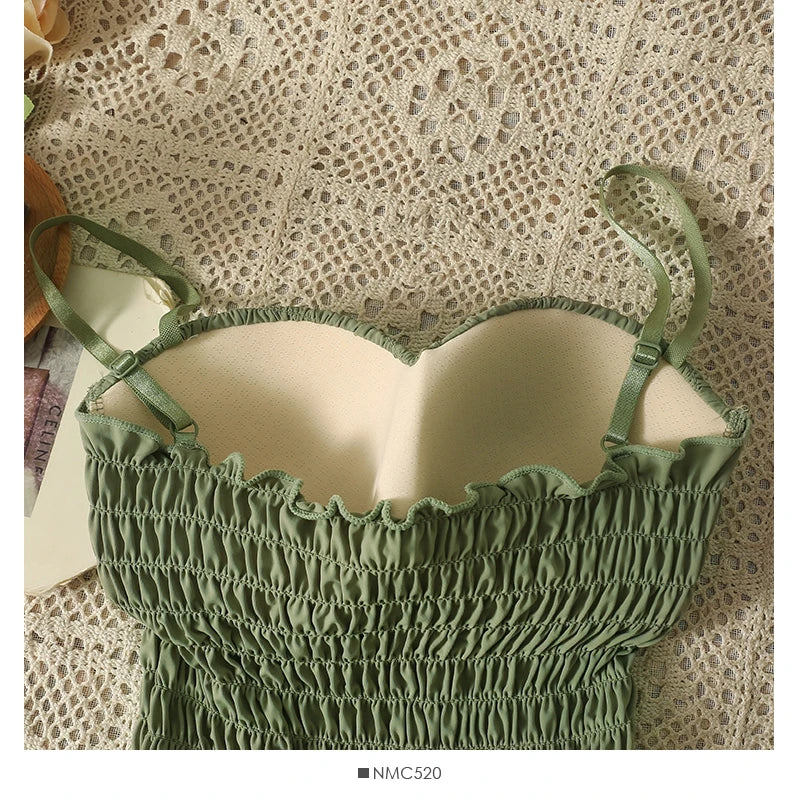 Women's pleated cami crop top with built-in bra — view 17 of 20