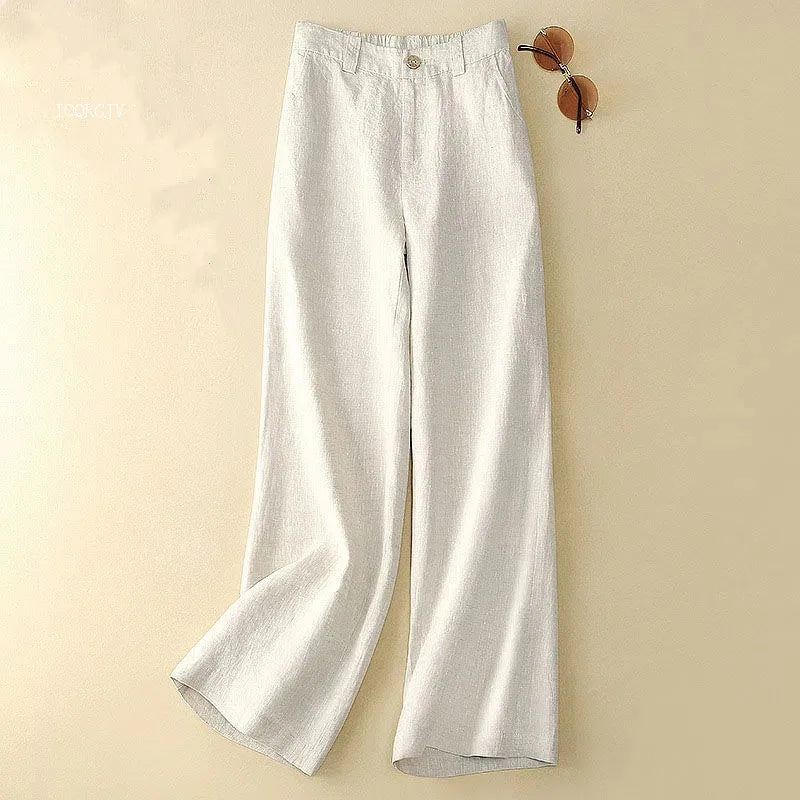 Linen Wide Leg Pants New Summer Thin Casual Solid Long Pants Women Elastic High Waisted Loose Cotton and Linen Straight Trousers