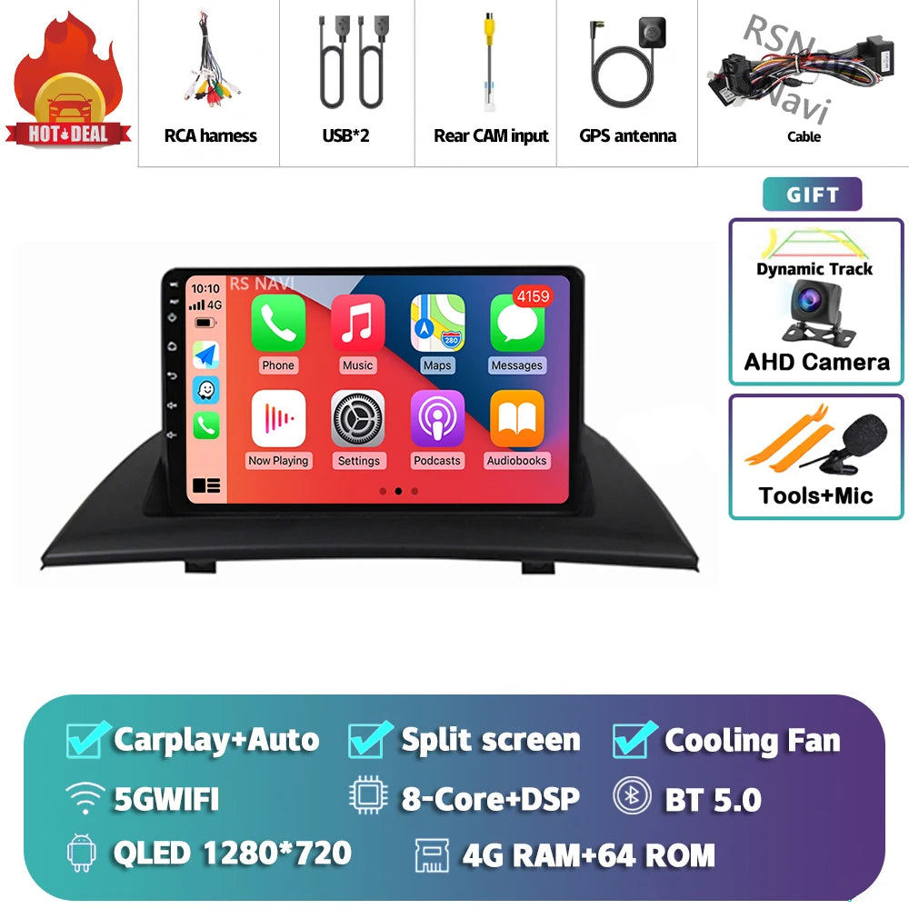 Android 16 Carplay Auto For BMW X3 E83 2004 - 2012 Car Radio GPS Player Multimedia stereo 360 Camera Navigation Video AI Voice