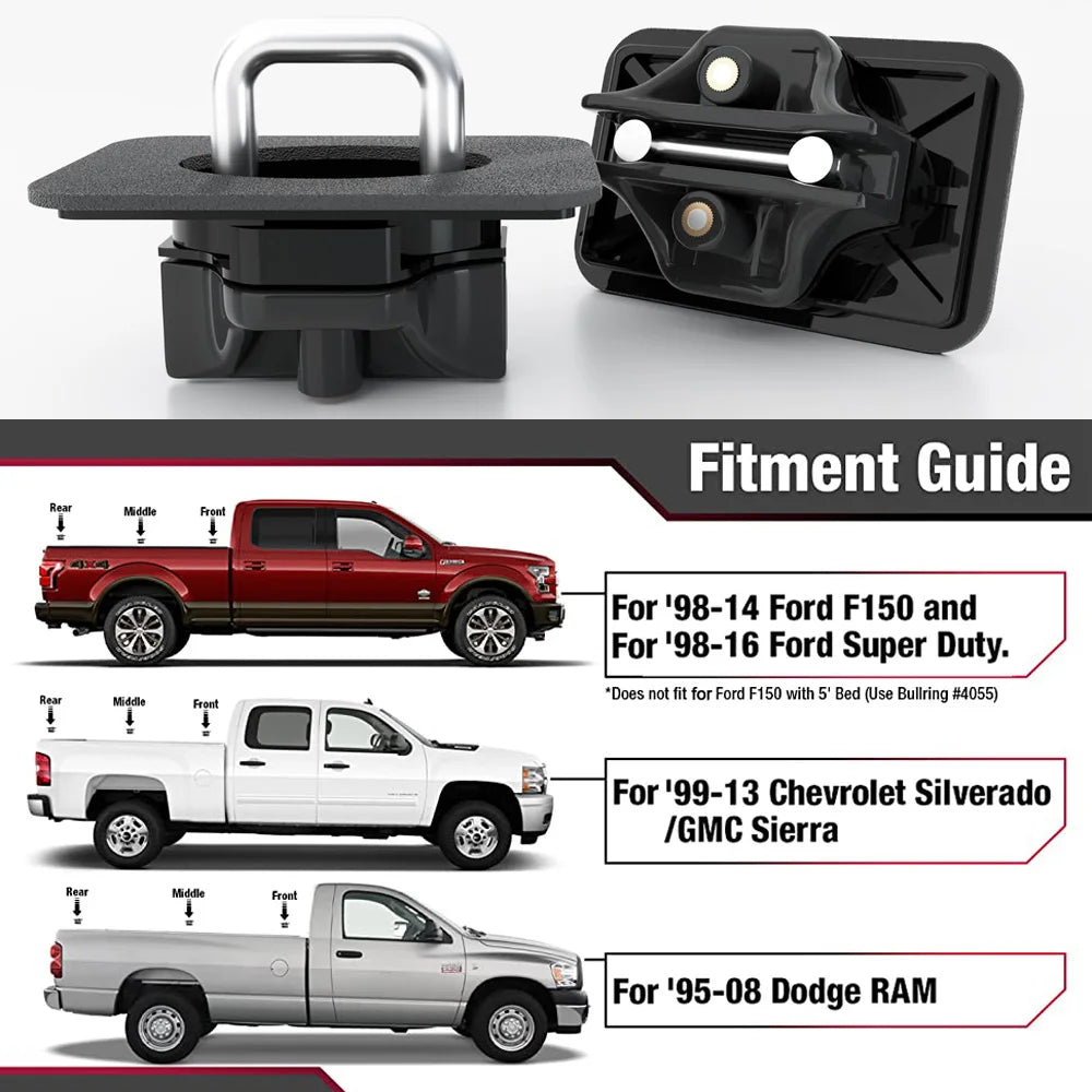 1Pair Pickup Tie Down Anchor Retractable Truck Bed Top Side Wall D Ring Clip Hook For Ford F150 98-14 For Silverado GMC Sierra