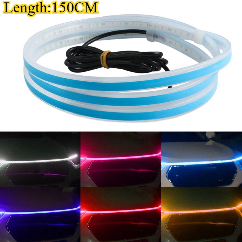 1.5m Car Daytime Running Light Strips, Car Hood Strip Light, Universal Dynamic Scan Start Up Hoodbeam Kit, for Cars,SUVs, Trucks