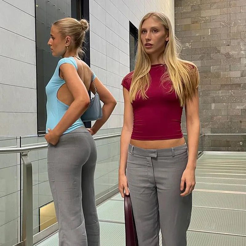 Short Sleeve Backless Tops Women Multi Ways Wear 2026 Skinny Basic Summer Slim Cropped Cut Out Sexy T Shirt Crop Top