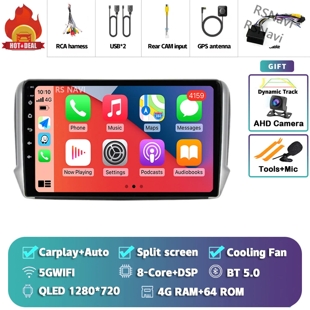 Android 16 Navigation Multimedia Player For Peugeot 2008 208 Series 2012 2013 2014 - 2018 Carplay Auto Stereo BT video Car radio
