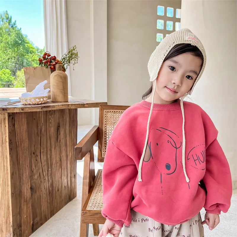 Kids Cartoon Dog Fleece Sweatshirt - Warm Pullover Top, 1-6 Years