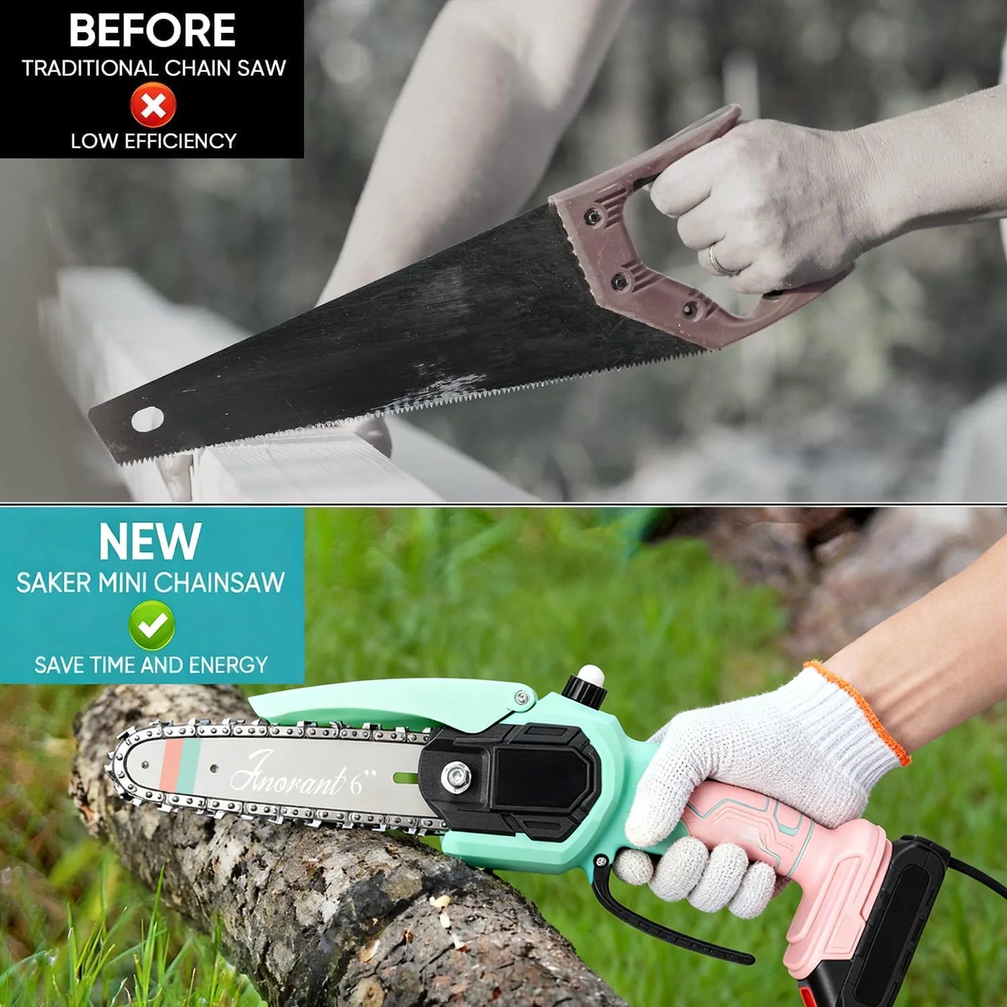 Mini Cordless Electric Chainsaw – 2 Batteries Included | Handheld Portable Saw for Tree & Wood Cutting