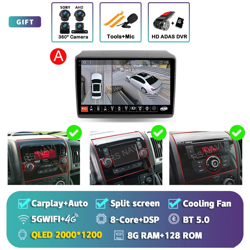 Android 16 For Fiat Ducato Peugeot Boxer Citroen Jumper 2006-2022 2K QLED Android Car Radio Multimedia stereo Player GPS CarPlay