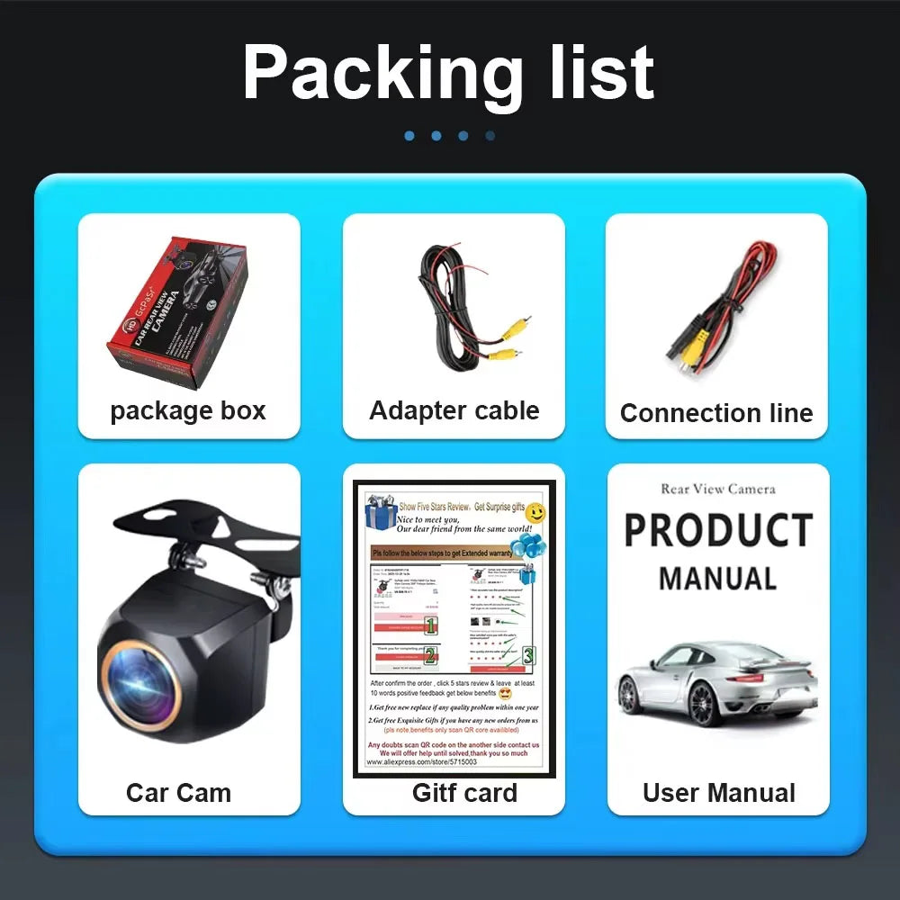 AHD 1080P Car Rear-View Backup Camera (200° Fisheye, Night Vision)