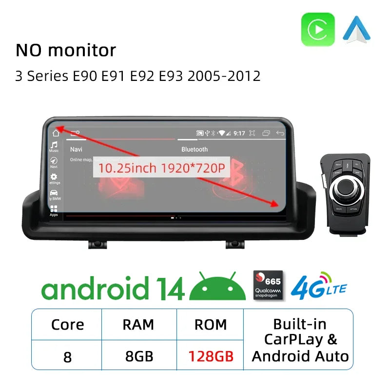 Android 14 E90 CarPlay For BMW 3 Series E90 E91 E92 E93 2005-2012 Car Multimedia Player GPS Stereo WIFI Head Unit Auto Radio