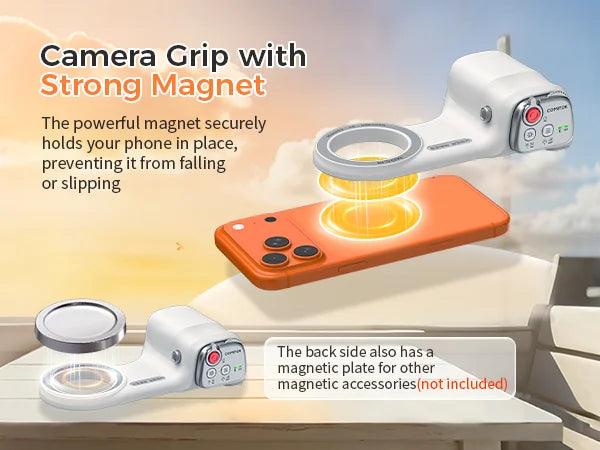 COMITOK MOCA ARCO Magnetic Camera Grip for iPhone  Series Detachable Remote iOS17/18/26 Handle Holder for Vlog Recording Selfie