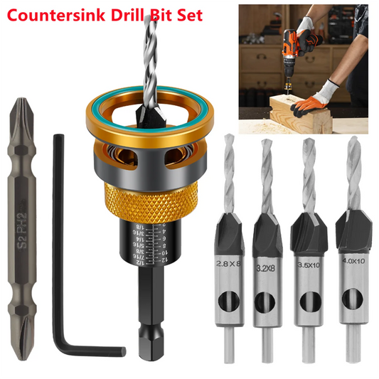 Countersink Drill Bit Set, Adjustable Depth HSS Wood Counterbore