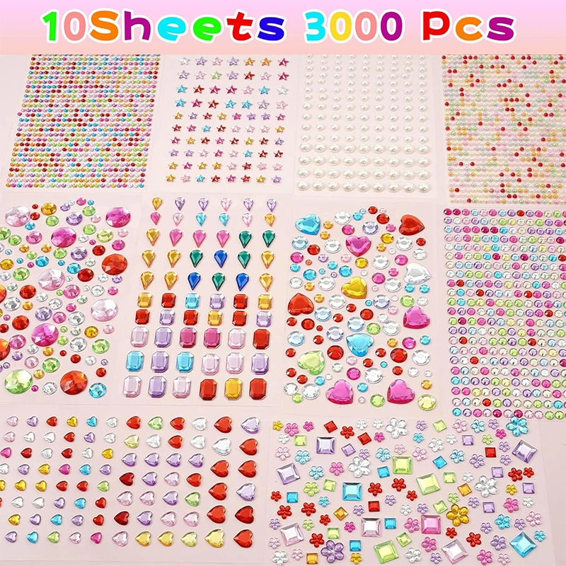 Gem Stickers,Self-Adhesive Face Jewelry Sticker, Acrylic Gems DIY Crafts, Sparkle Heart-Shaped Rhinestone Party Holiday Supplies