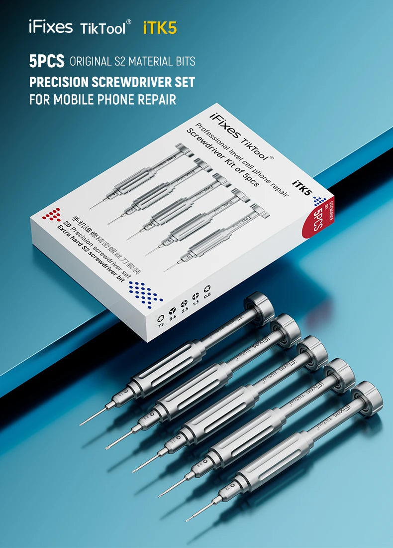 iFixes iTK5 Precision Mini Screwdriver Set Extra Hard S2 Bit with Magnetic for iPhone LCD Screen Disassembly Phone Repair Tools
