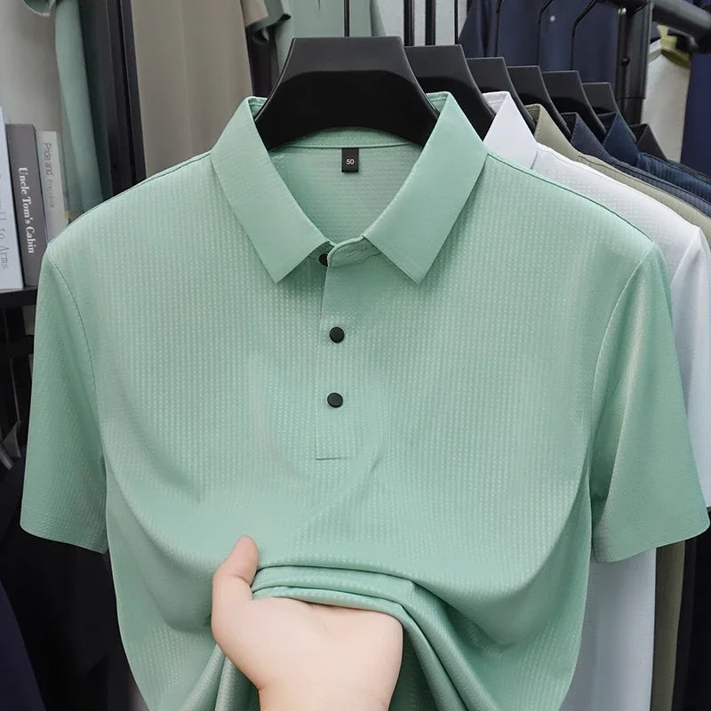 Men's Waffle-Knit Polo Shirt - Short Sleeve Button Placket, Comfort Fit