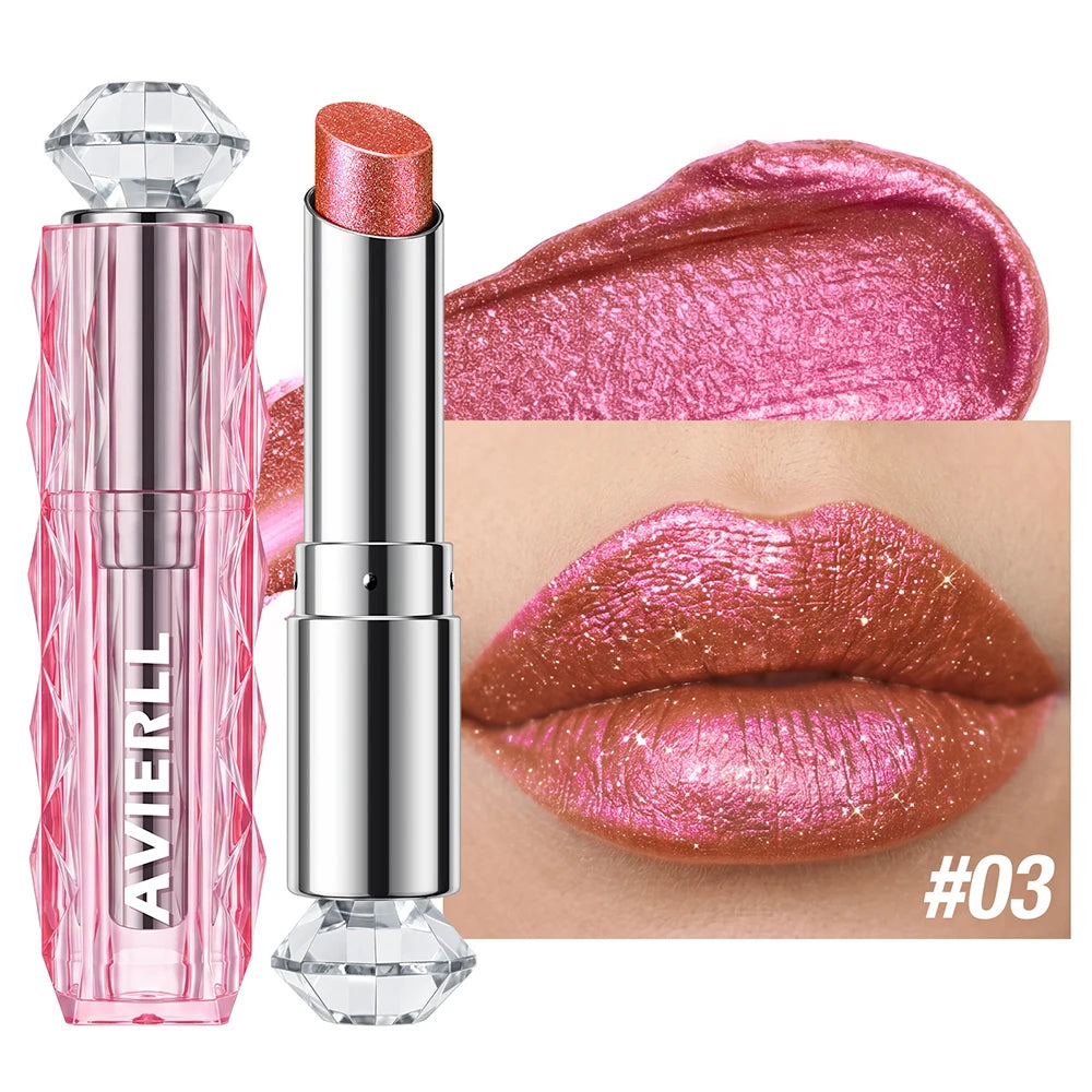 6 Colors Glitter Lipstick Hydrating Red Pink Sparkling Shine Lip Color Highly Pigmented Lip Tints Metallic Finish Lip Makeup